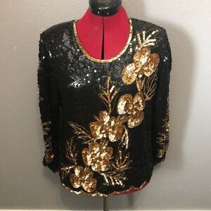 Vintage Royal Feelings Evening top Women's S formal sequins cocktail party silk
